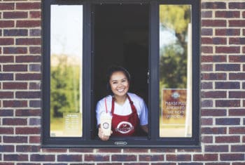 Scooter Barista Serving Iced Coffee