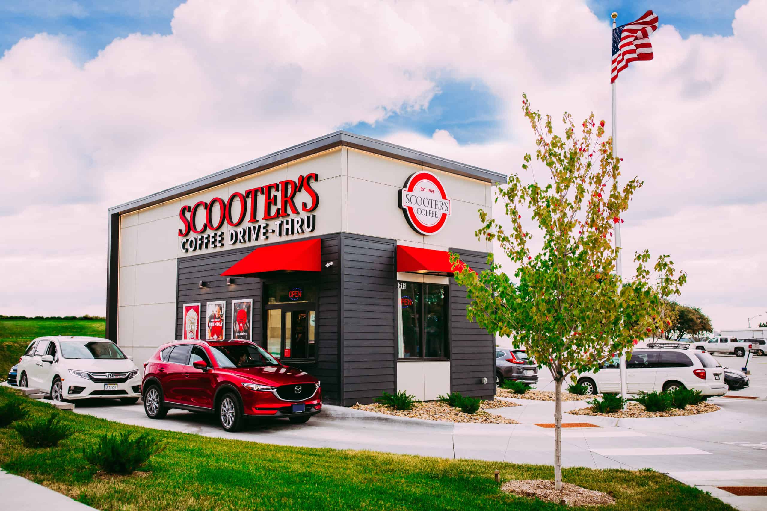 Scooter's Coffee Drive-Thru with American Flag