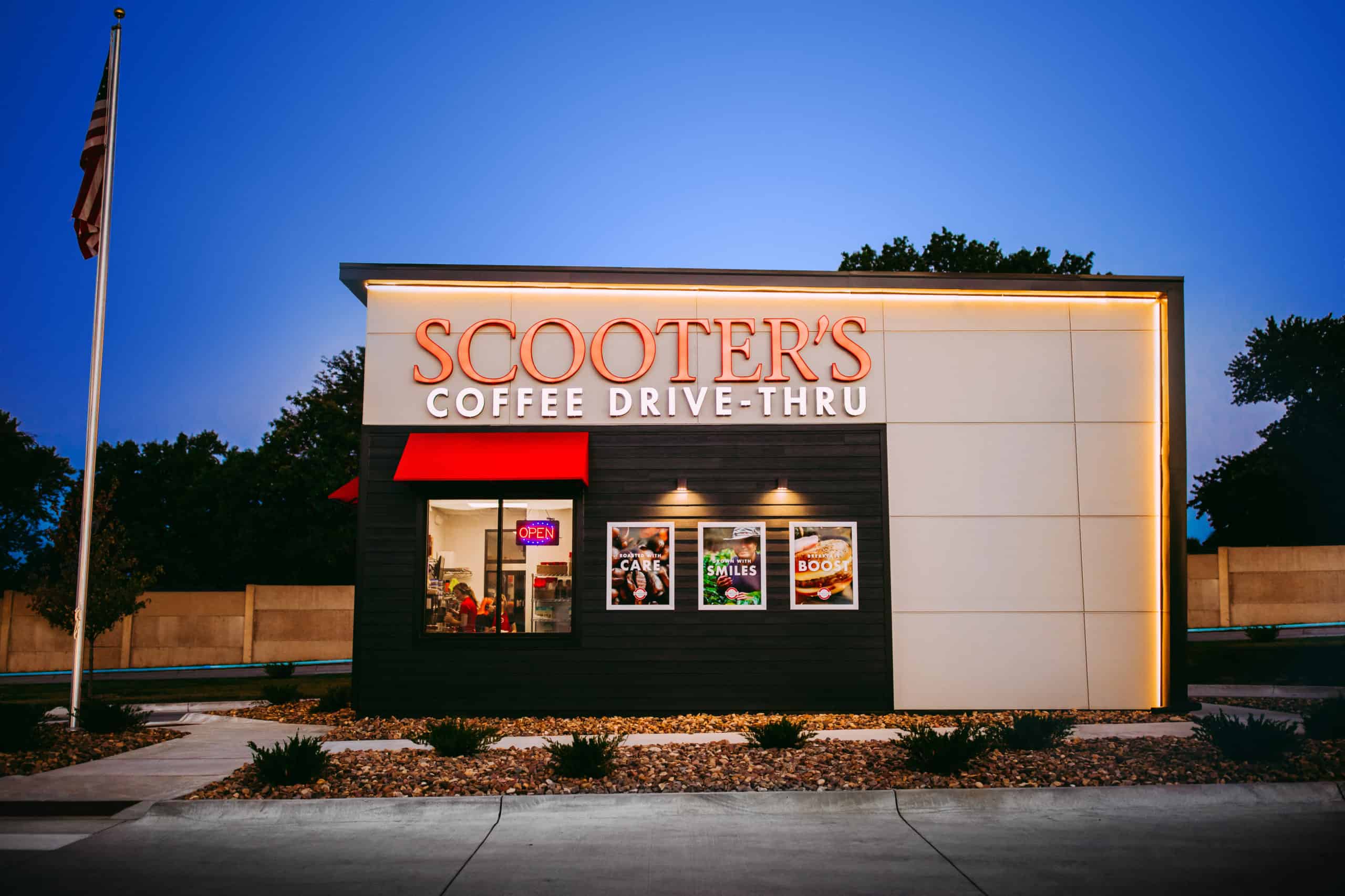 Scooter's Coffee Drive-Thru with American Flag